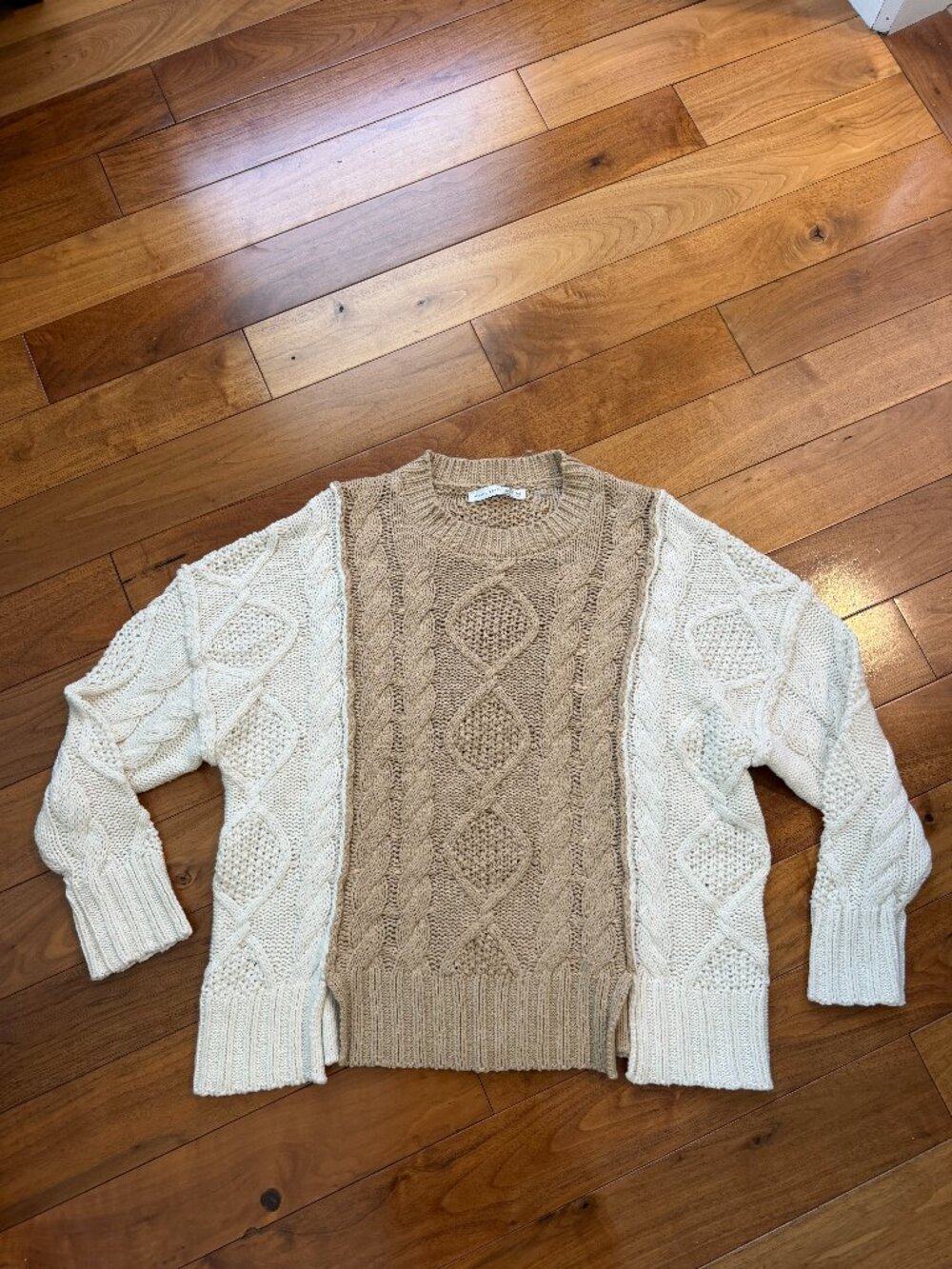 Altar’d State Oversized Cable Knit Crewneck Sweater Cream Taupe XS/S NWOT